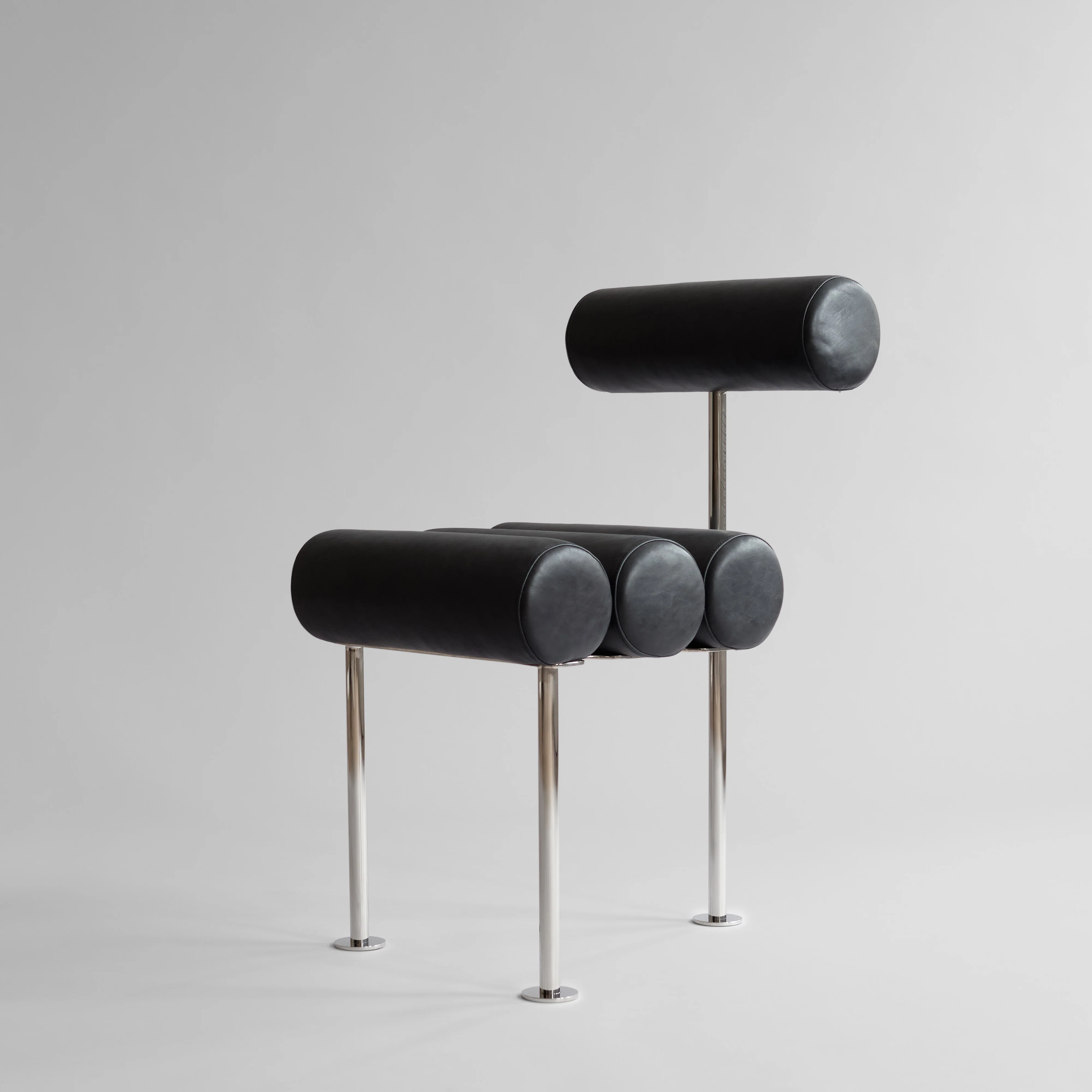 Стул Hiro — Stainless Steel - Aniline Leather Black