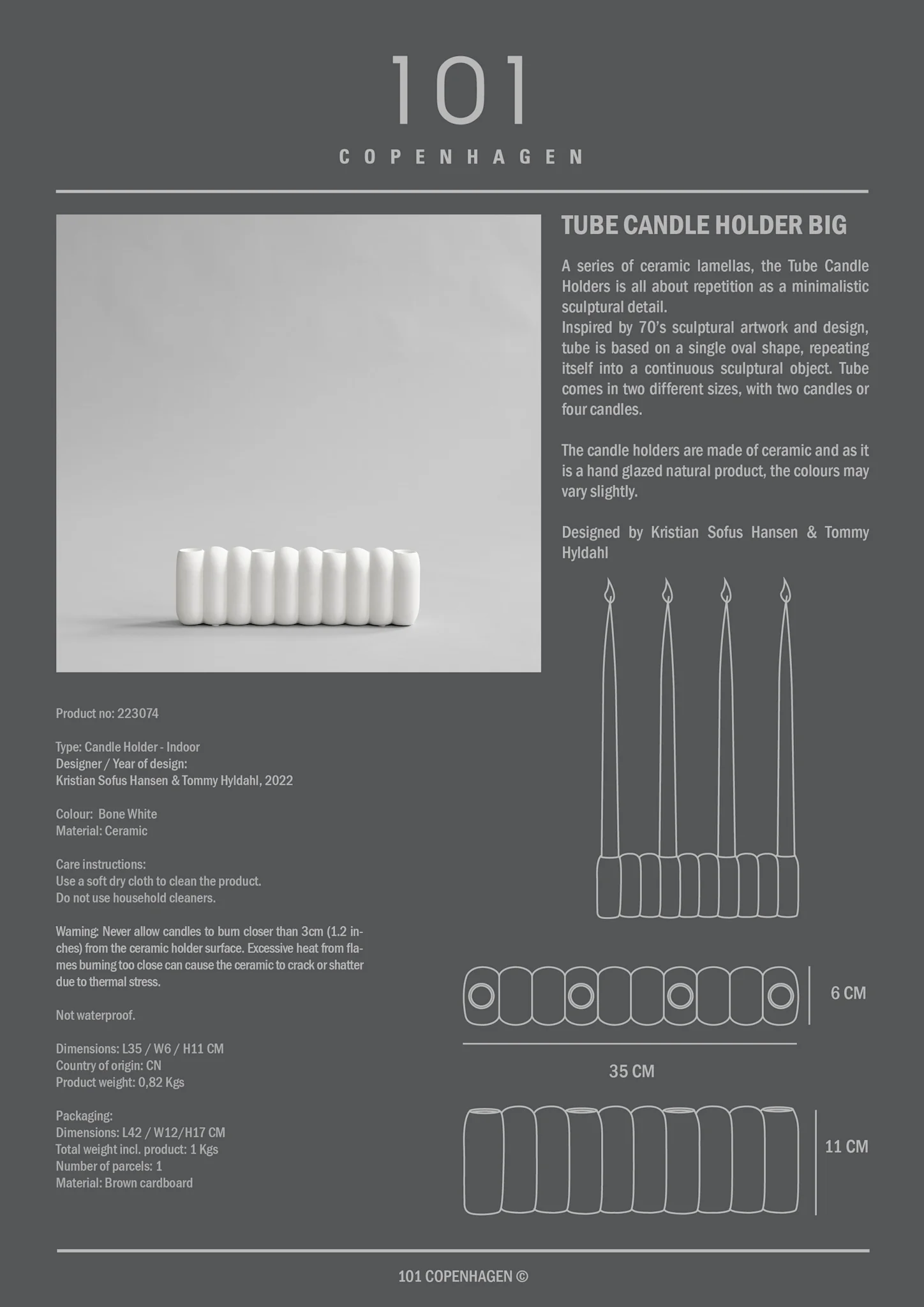 Подсвечник Tube Big - Bone White