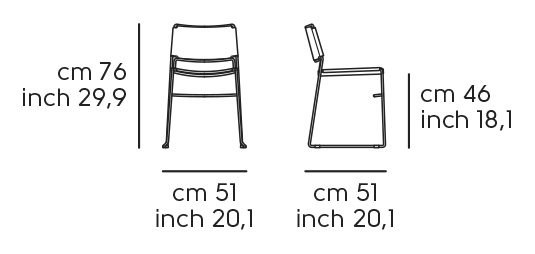 Стул Slim - Четыре металлические ножки, мягкое сиденье, ширина 51, глубина 51, высота 76, высота сиденья 46 см
