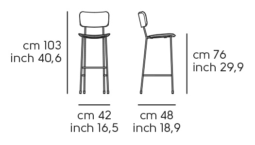Барный стул Master - Четыре металлические ножки, деревянное сиденье, высота сиденья 75 см, ширина 42, глубина 48, высота 103, высота сиденья 76 см