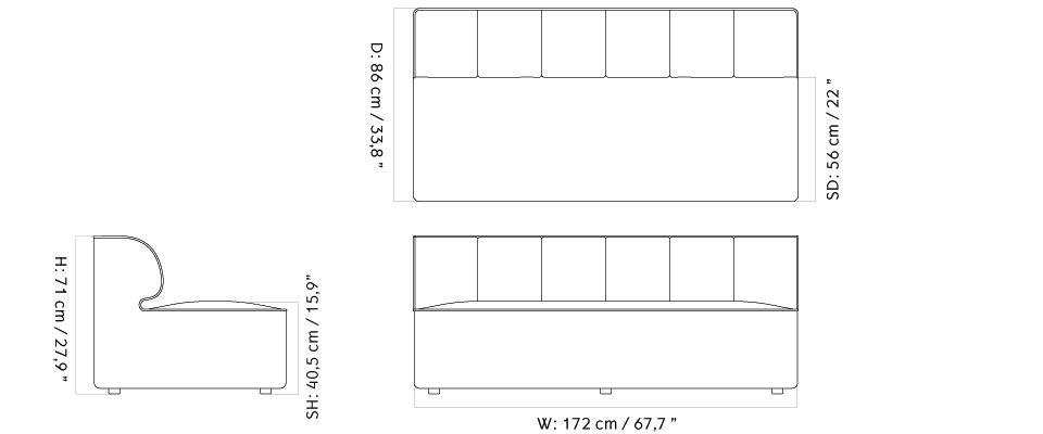Модульный диван Eave Seamline 86, открытая секция, ширина 172 см - Audo Bouclé 02