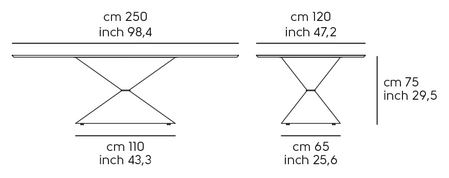 Обеденный стол Clessidra эллиптический - 250 × 120 см, длина 250, ширина 120, высота 75 см