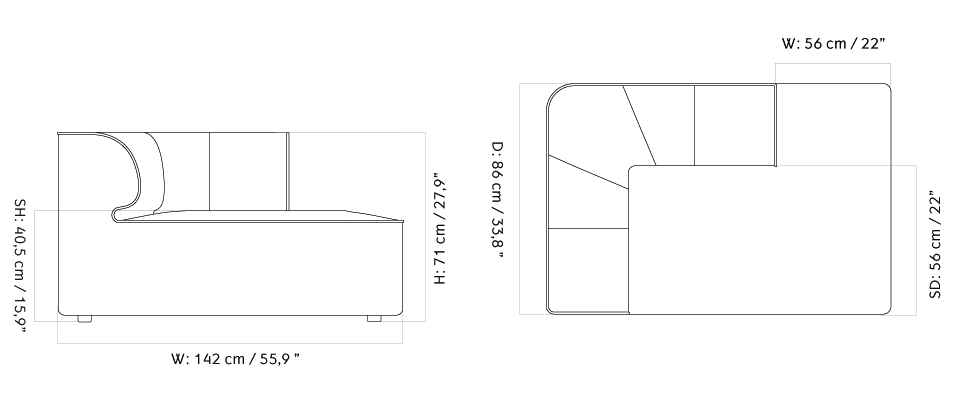 Модульный диван Eave Seamline 86, шезлонг