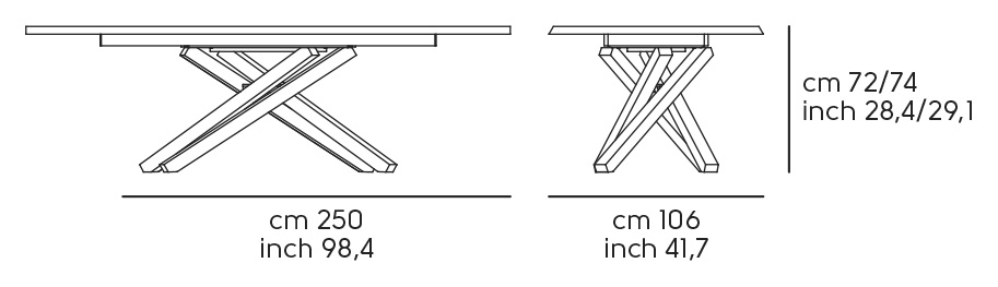 Обеденный стол Pechino - 250 × 106 см, длина 250, ширина 106, высота 72/74 см