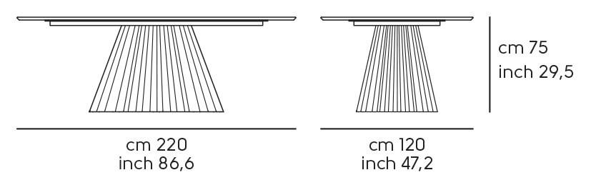 Обеденный стол Plissé овальный - 220 × 120 см, эллиптическая столешница, длина 220, ширина 120, высота 75 см